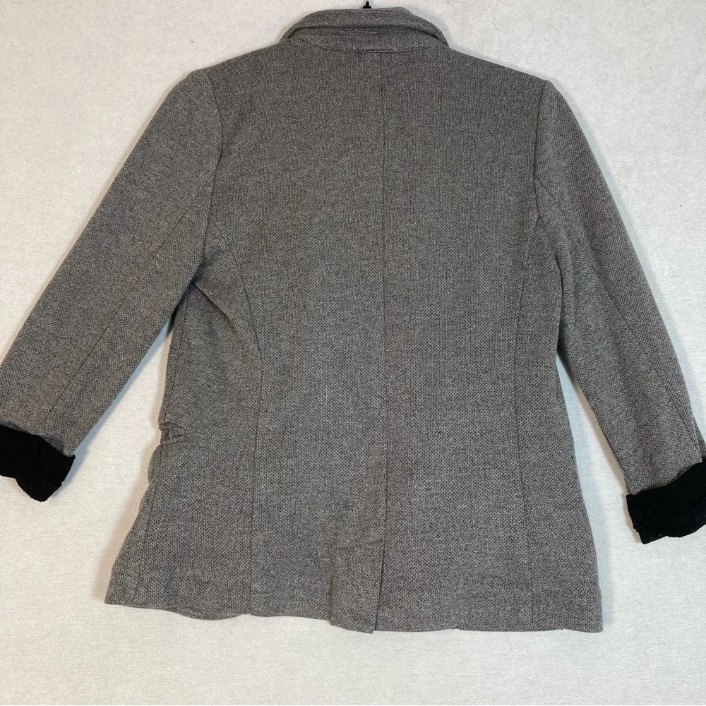 Skies Are Blue Asa Knit Blazer Gray Charcoal Open Front 3/4 Sleeves Cuffs Small